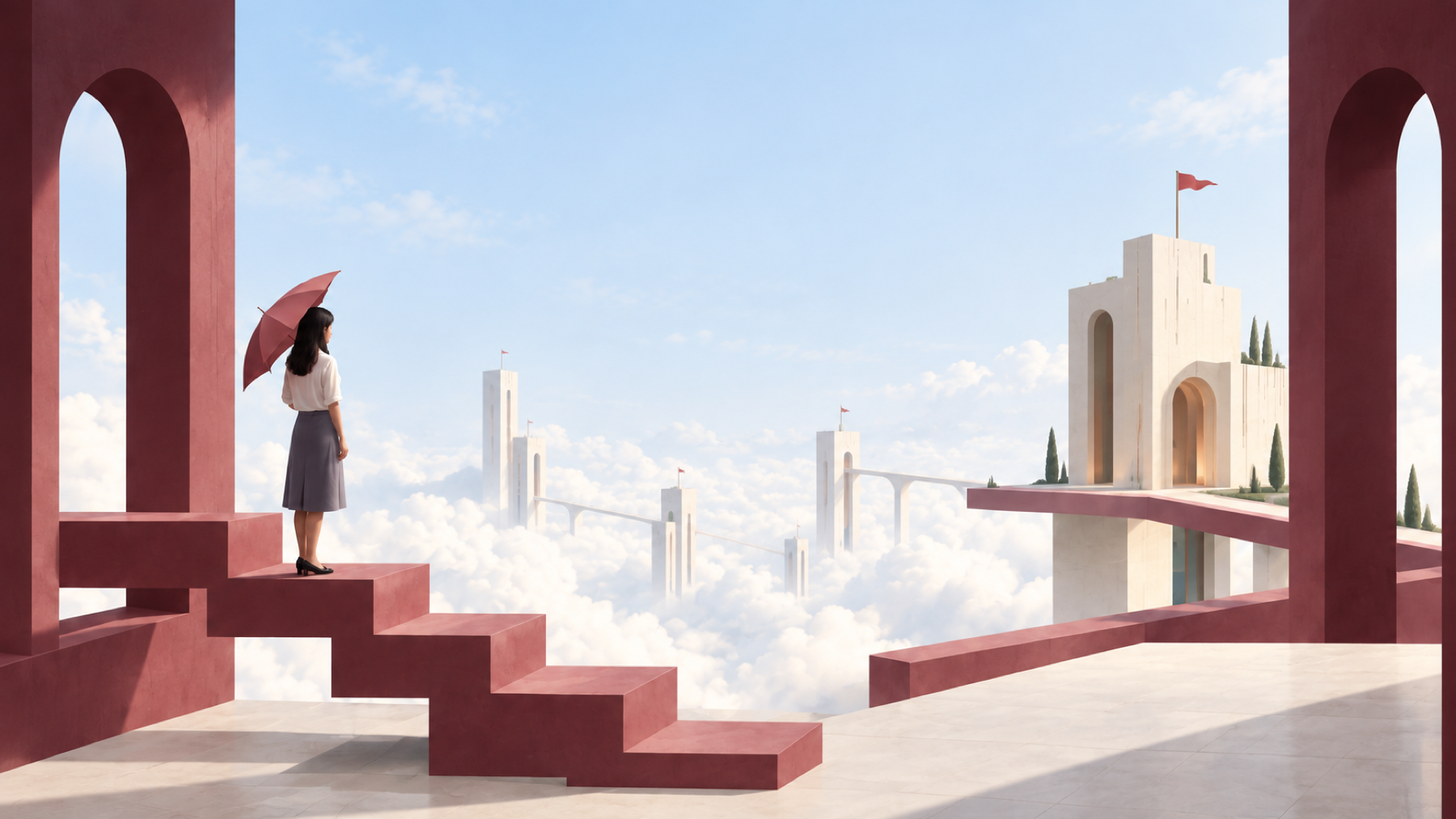 A secure architectural landscape with controlled pathways leading toward private infrastructure.